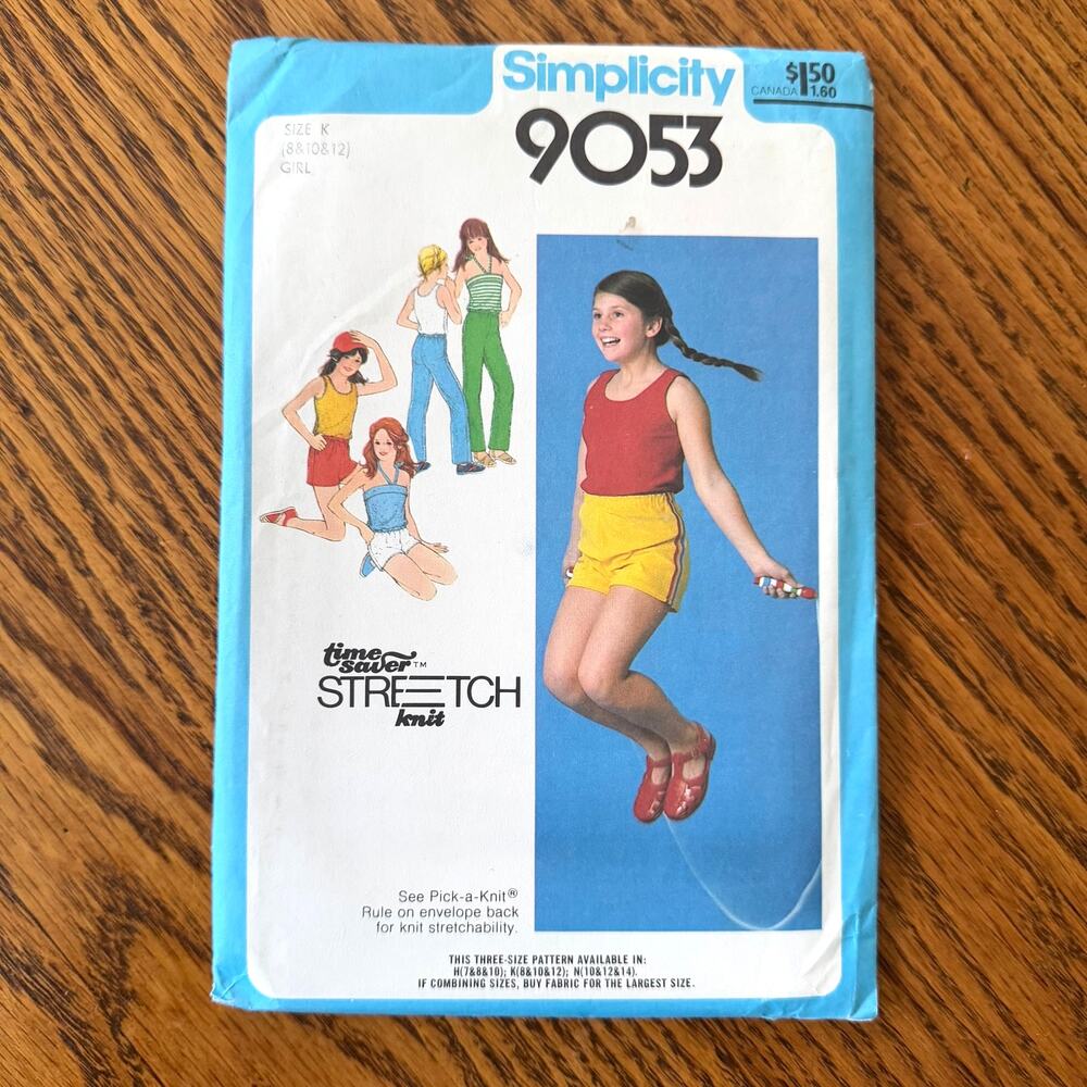 UNCUT Vintage 1970s Simplicity 9053 Sewing Pattern Womens XXS Tank Pants Shorts